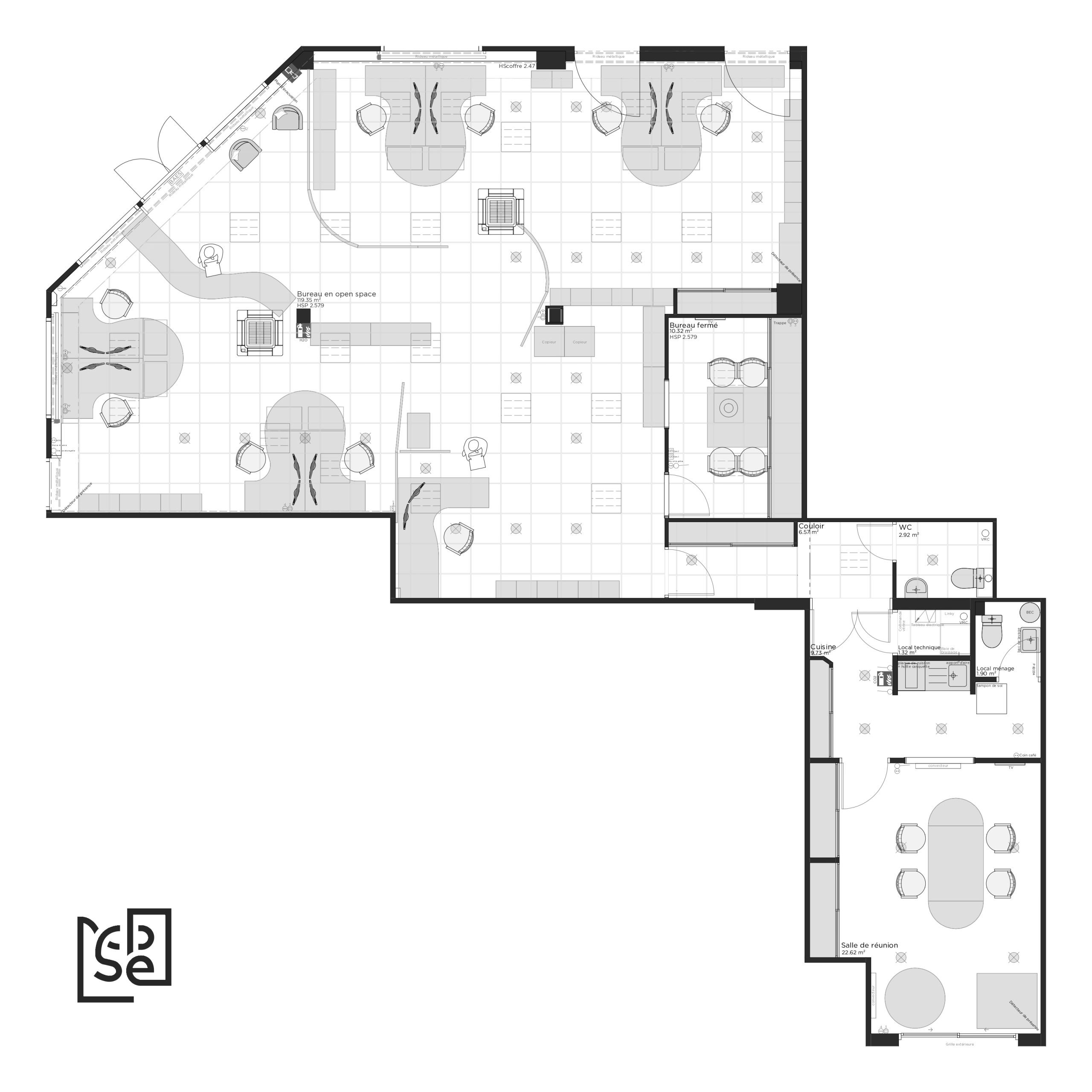 Plan d'état des lieux avant analyse du projet de rénovation de bureaux